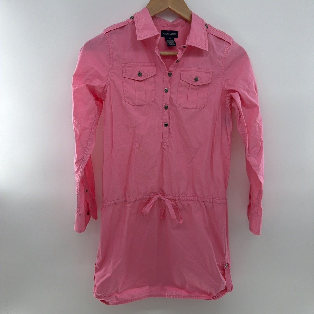 Ralph Lauren Youth/kids 100% Cotton Dress Bubblegum Pink Long Sleeve Size 12
